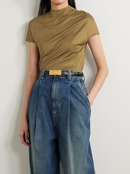 High Elasticity Stand Collar Short Sleeve Plain Casual T-Shirt