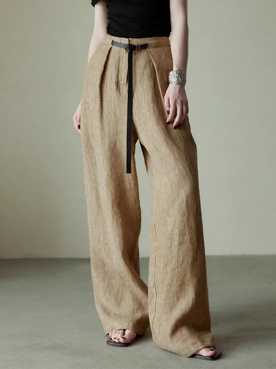 Long Casual Regular Fit Plain Linen Pants