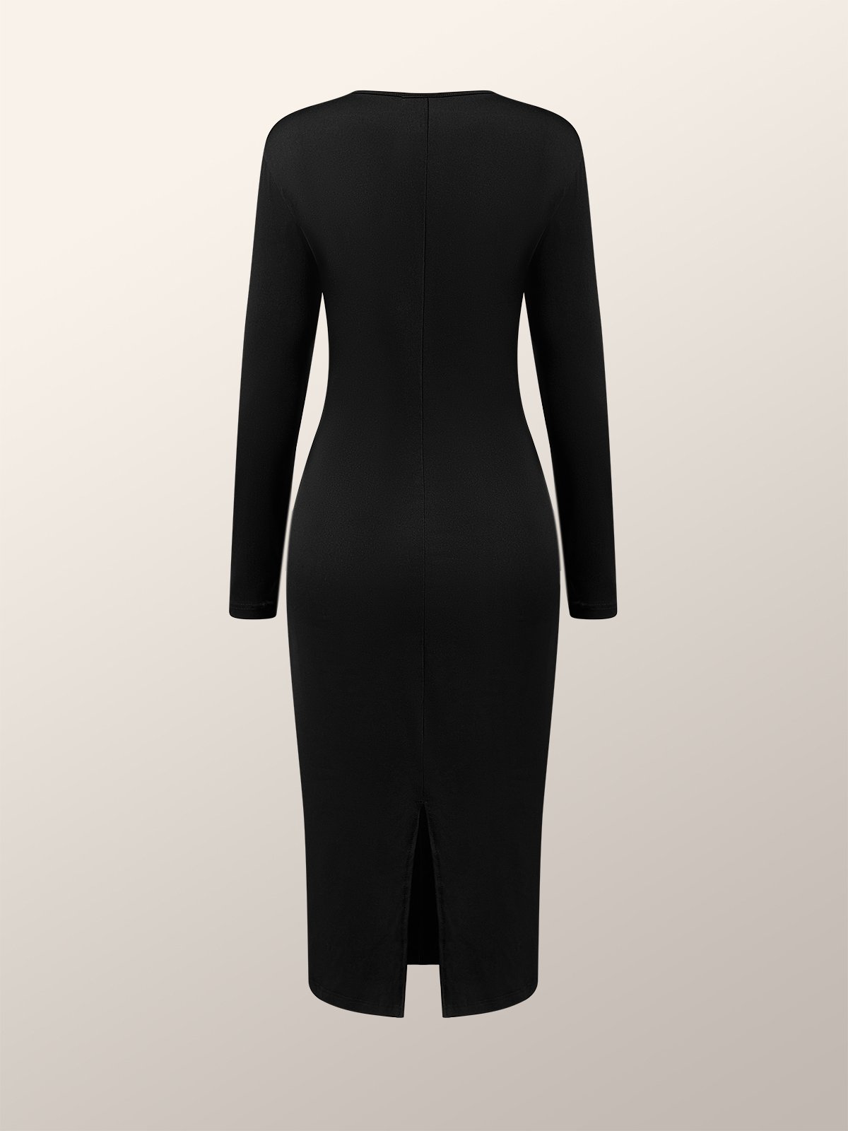Black Daily Long sleeve Regular Fit Boat Neck Dress | stylewe