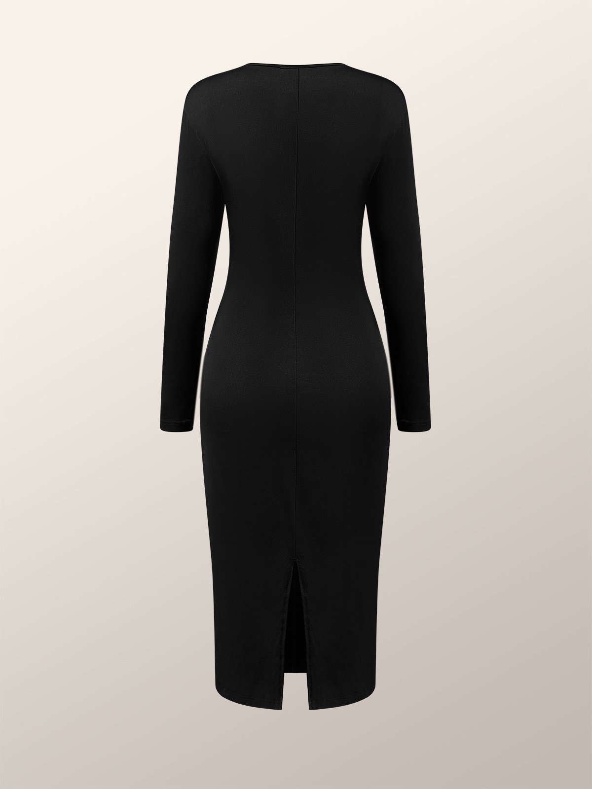 Black Daily Long sleeve Regular Fit Boat Neck Dress stylewe