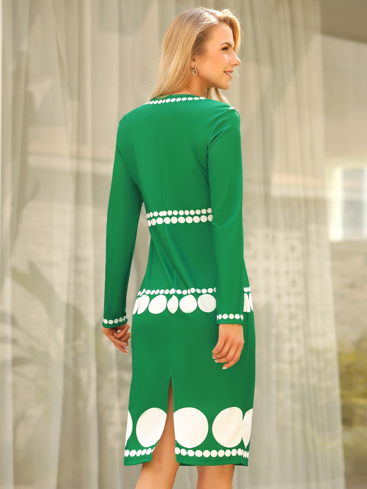 Polka Dots Elegant Tight Long Sleeve Midi Dress