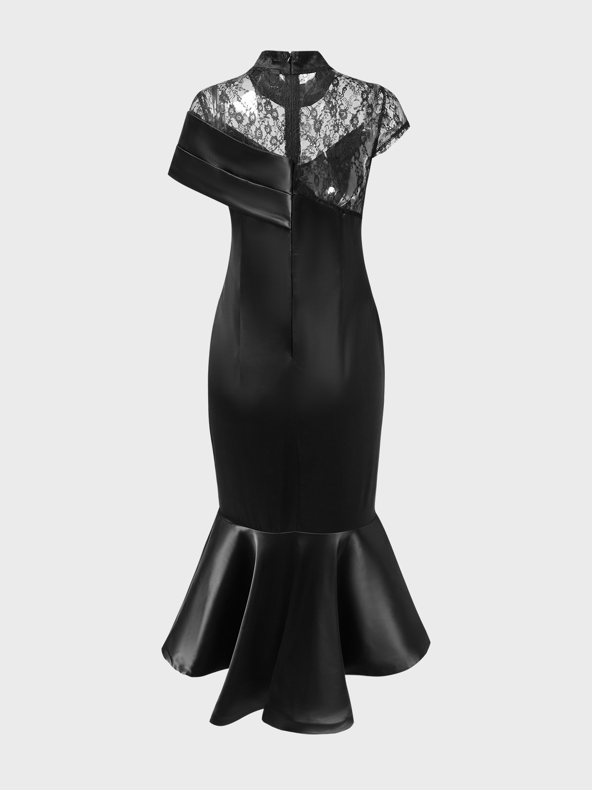 Regular Fit Elegant Stand Collar Plain Party Dress