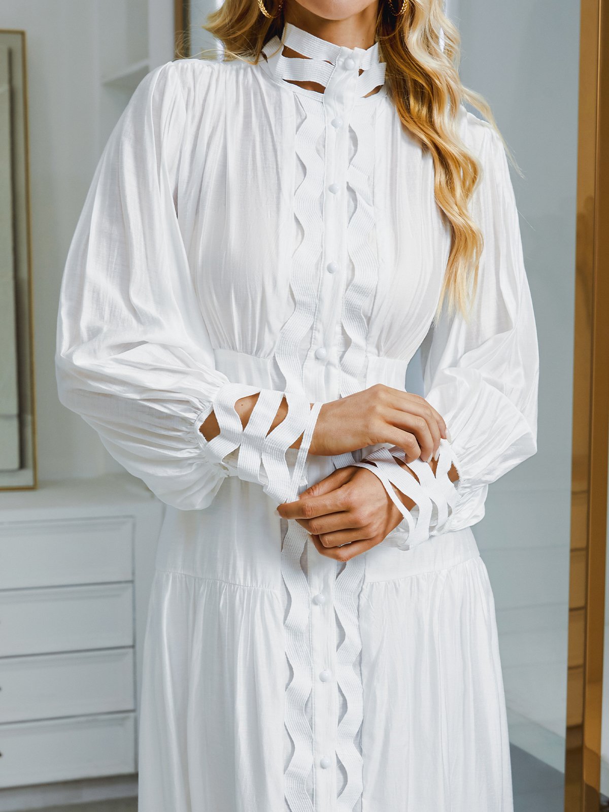 Elegant Regular Fit Stand Collar Dress stylewe