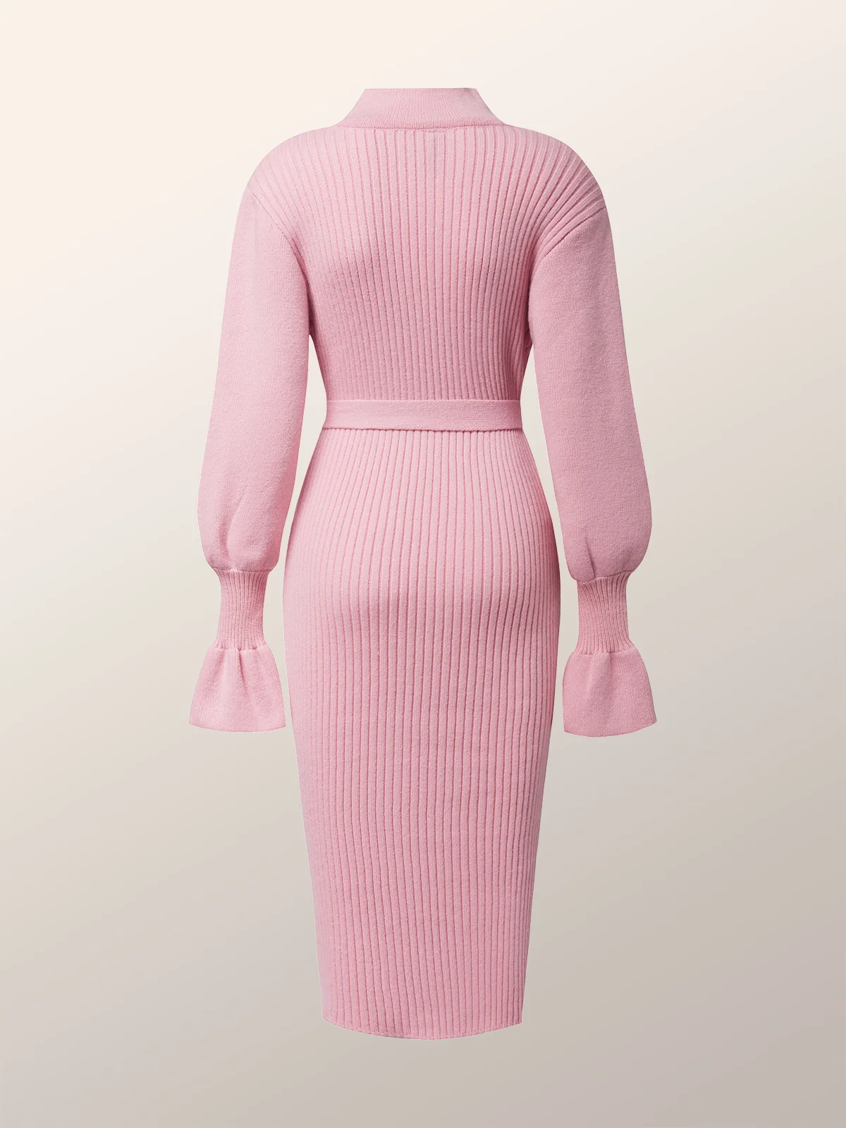 Turtleneck Long Sleeve Elegant Sweater Dress With Belt