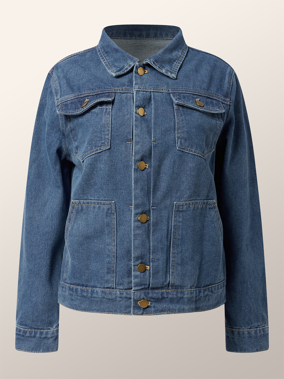 Urban Shirt Collar Pockets Long Sleeve  Denim Coat
