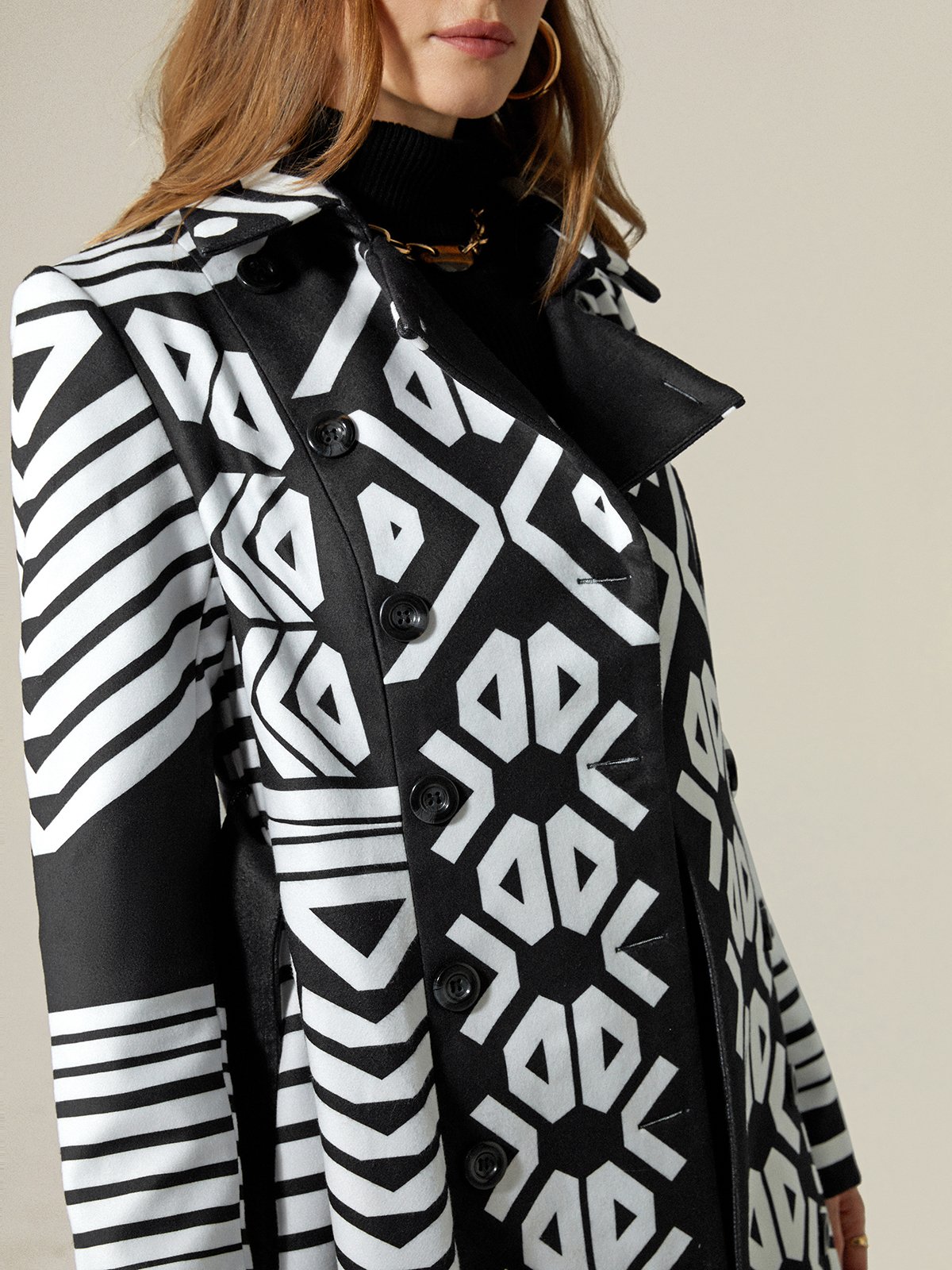 Geometric Shawl Collar Urban Trench Coat With Belt stylewe