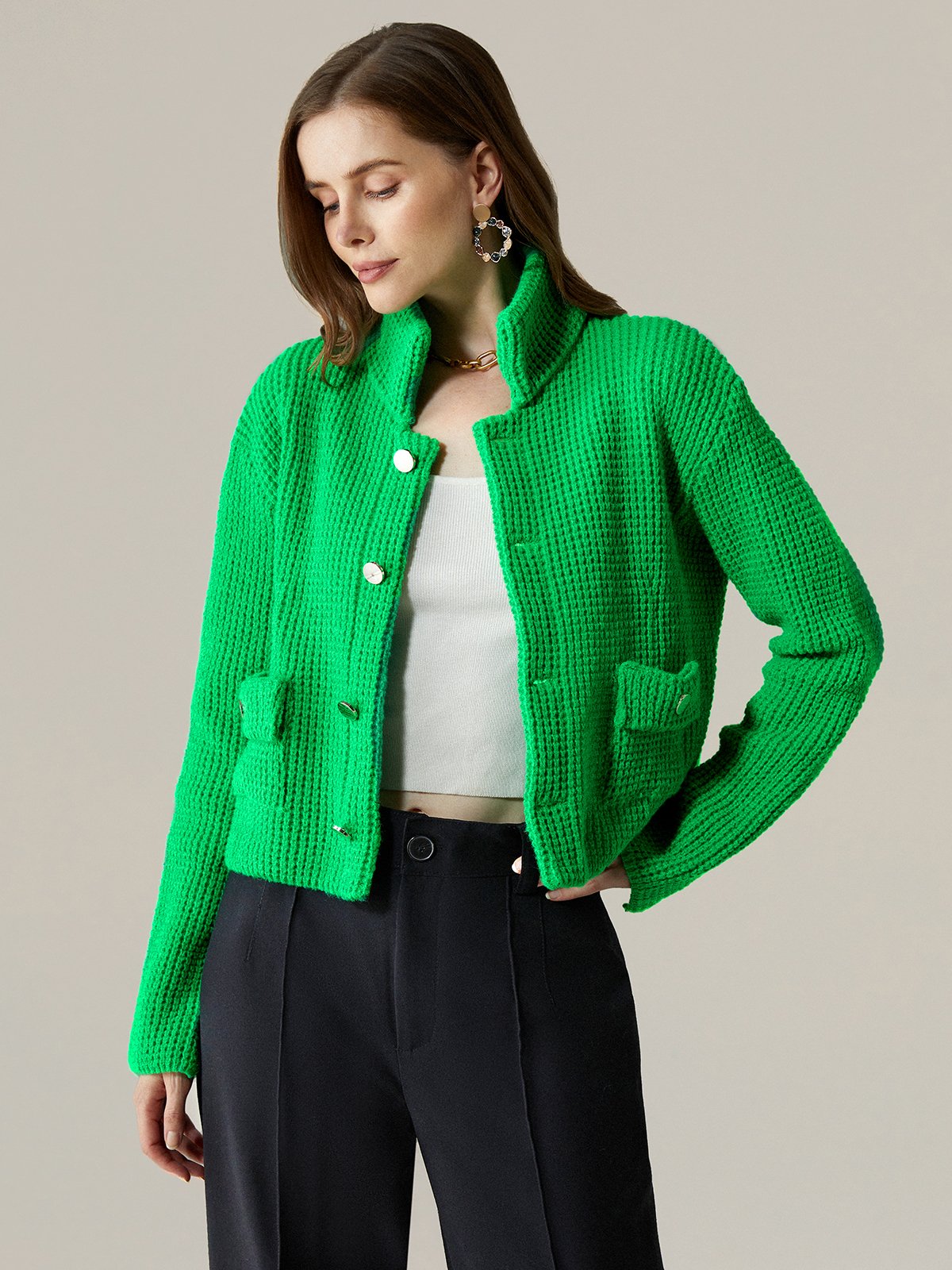 Urban Regular Fit Long Sleeve Plain Shawl Collar Cardigan stylewe