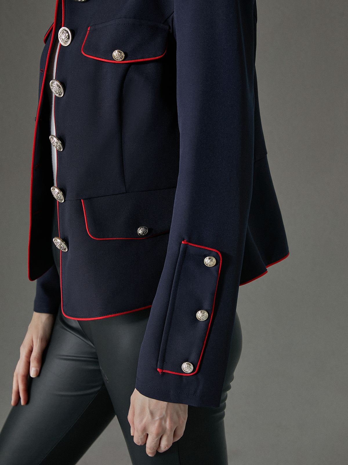 Stand Collar Color Block Long Sleeve Regular Fit Elegant Jacket  Brooch not included