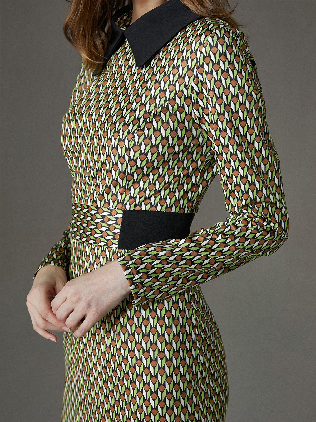 Elegant  Geometric Print  Regular Fit Long Sleeve Dress