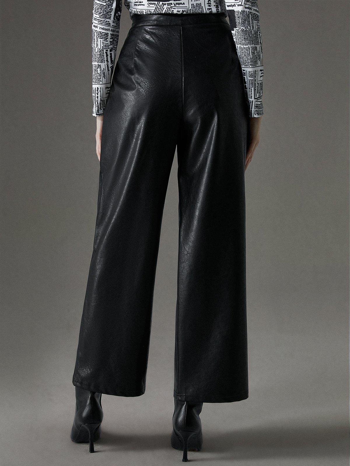 Plain Urban Regular Fit Leather Pants