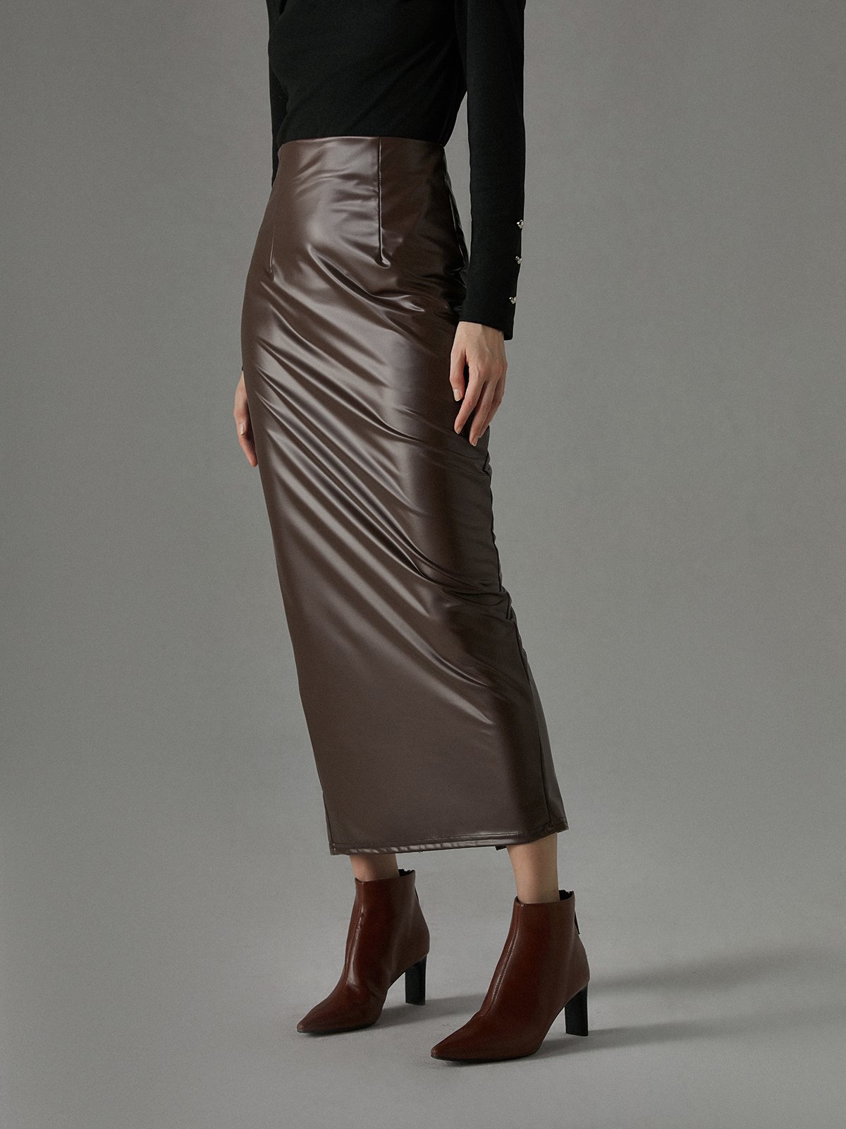 Pu Urban Regular Fit Leather Skirt
