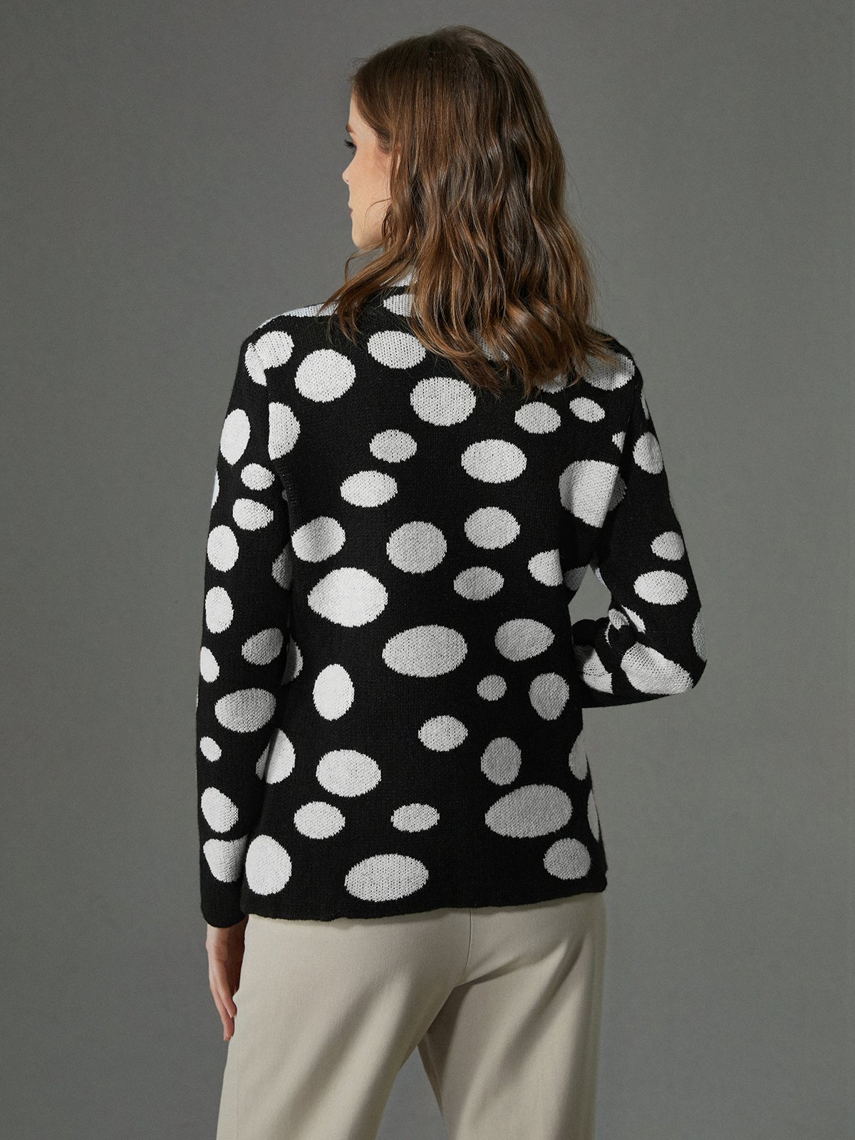 High Elasticity Urban Turtleneck Long Sleeve Tight Polka Dots Sweater