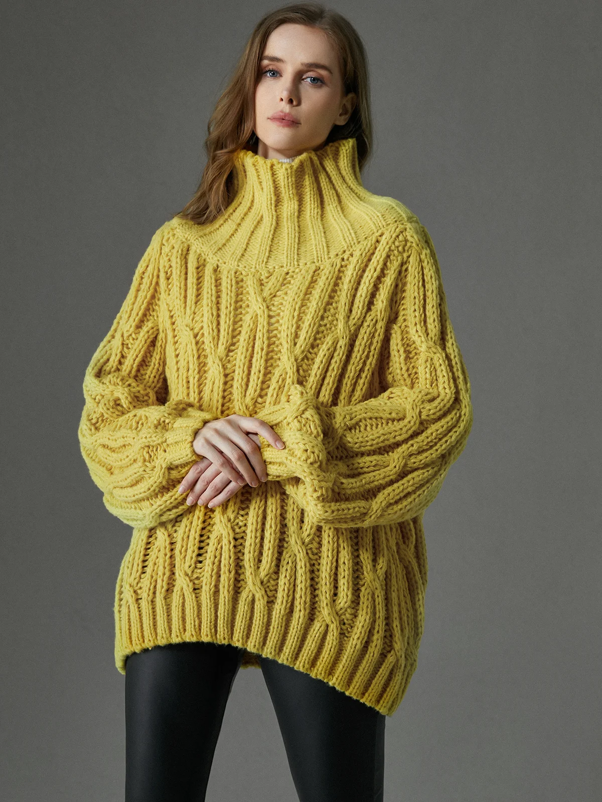 Casual Loose Plain Turtleneck Long Sleeve Sweater