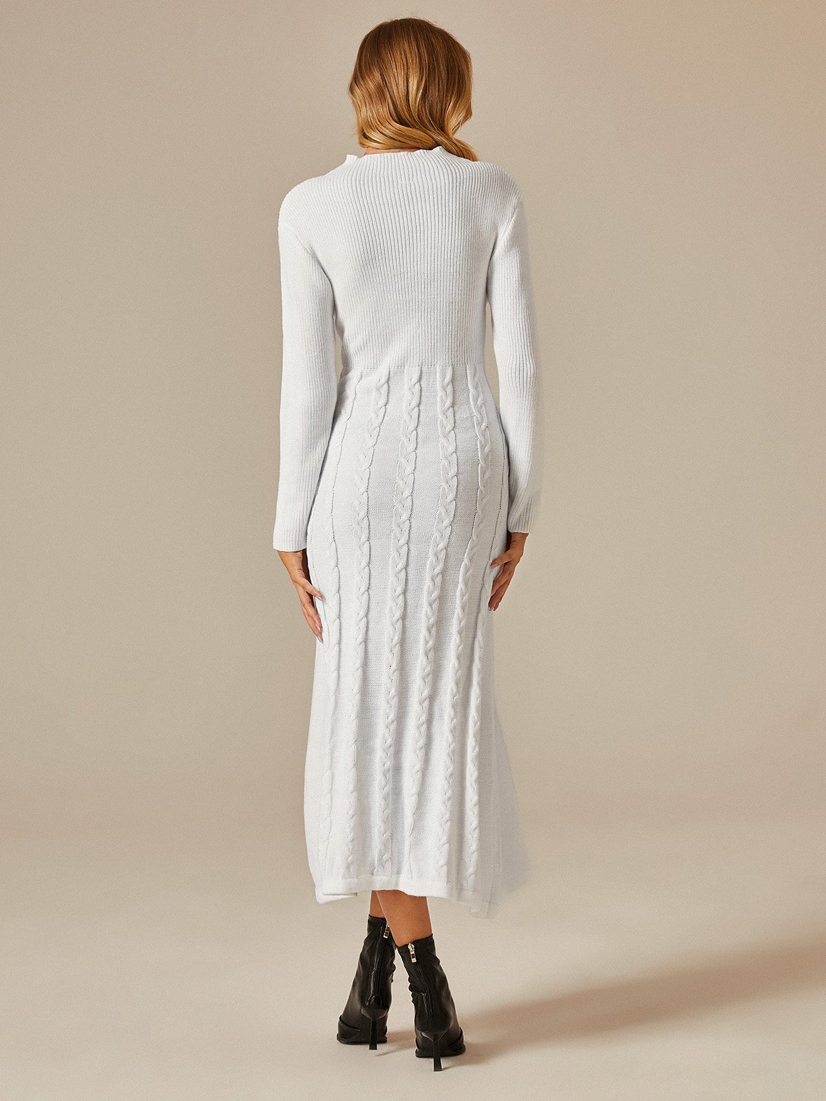 Regular Fit Elegant Plain Stand Collar Long Sleeve Sweater Maxi Dress