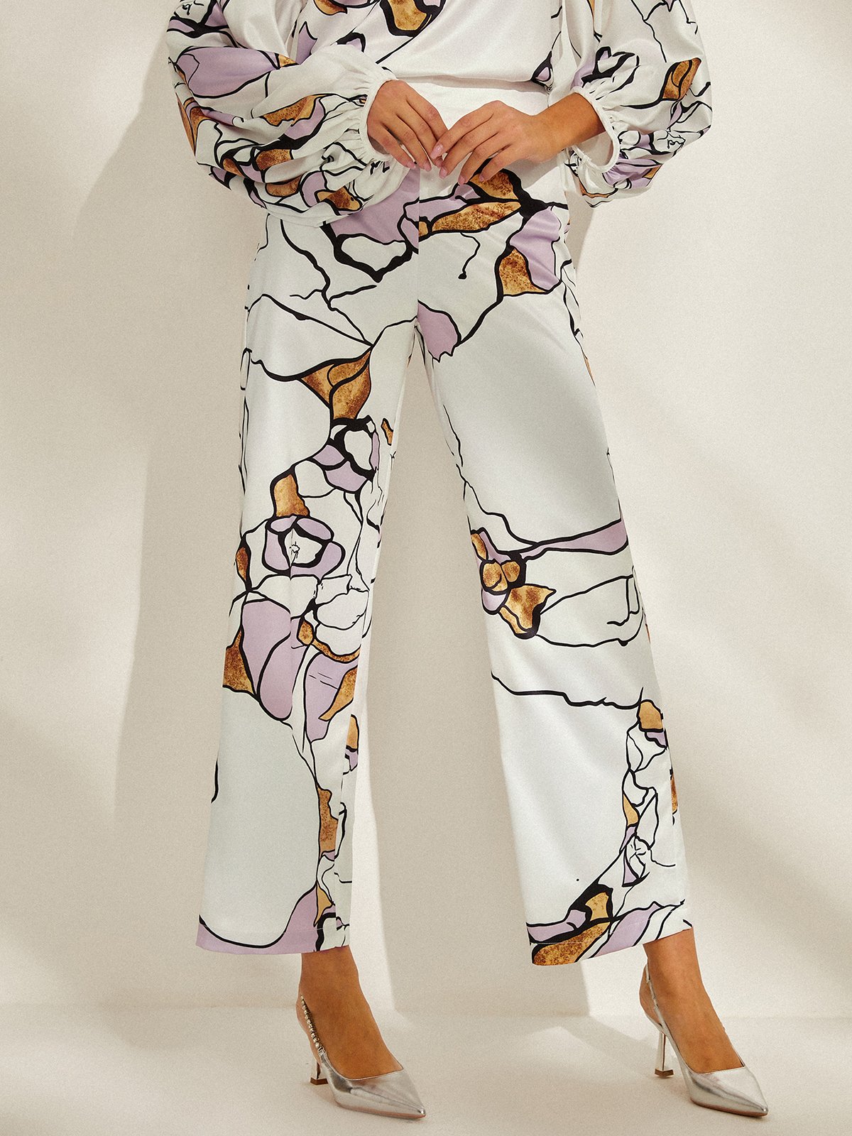 Elegant Floral Loose Fashion Long Pants Straight pants