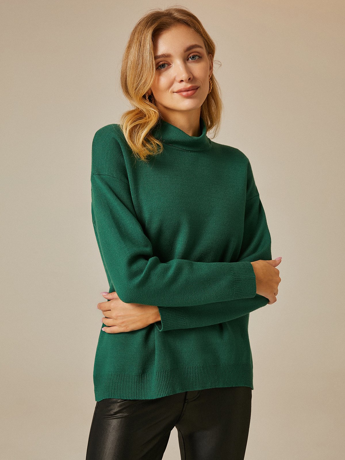 Turtleneck Plain Urban Long Sleeve Sweater