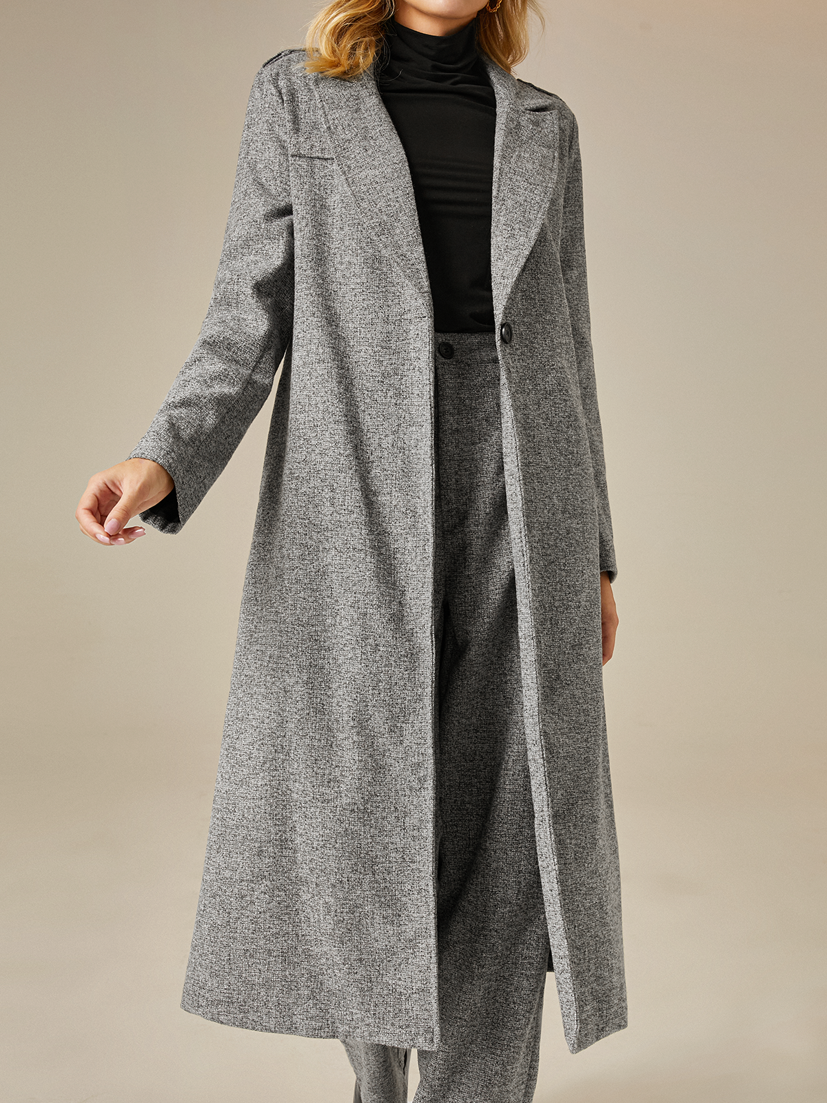 Urban Lapel Collar Long Sleeve Plain Coat With Belt