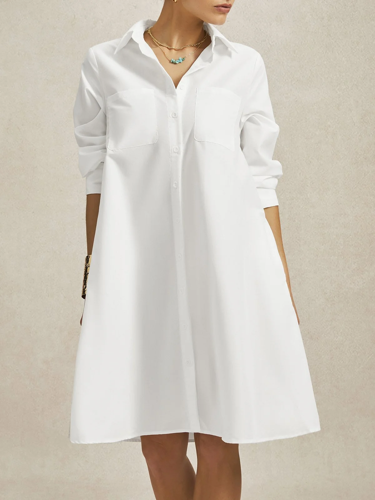 Shirt Dress Long sleeve Plain Simple Dress