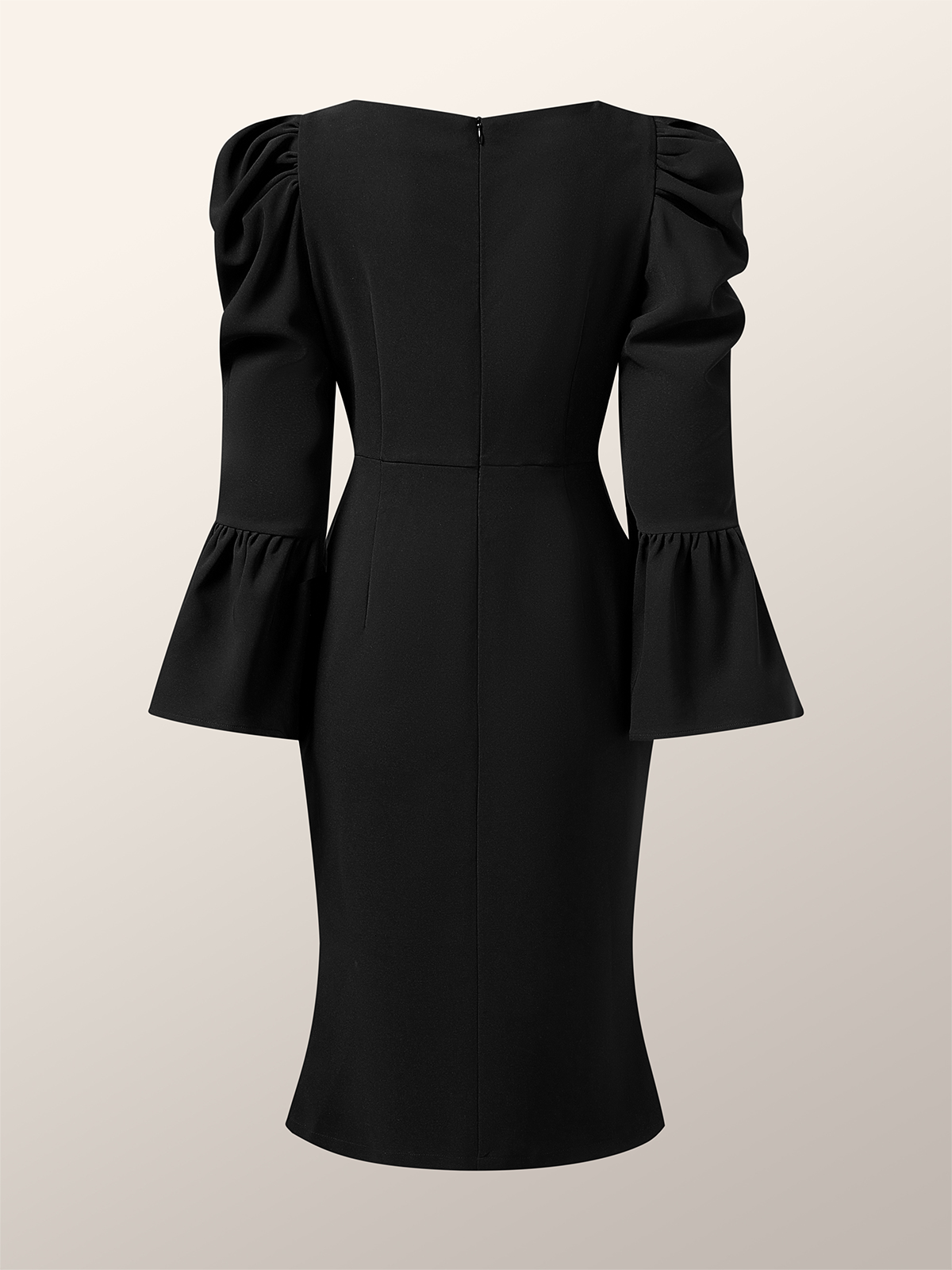 Elegant Bell Sleeve Gathered Bodycon Dress