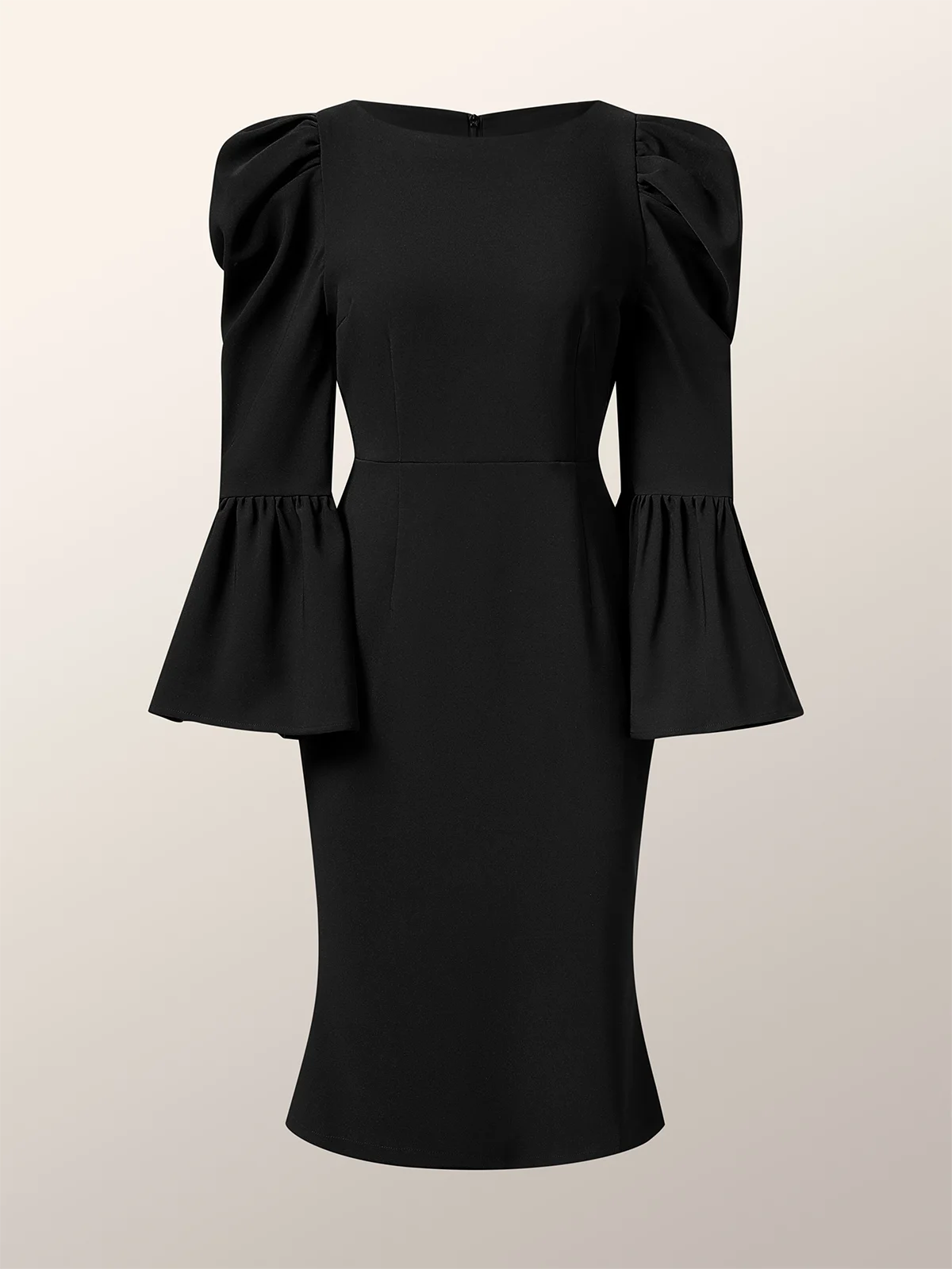 Elegant Bell Sleeve Gathered Bodycon Dress