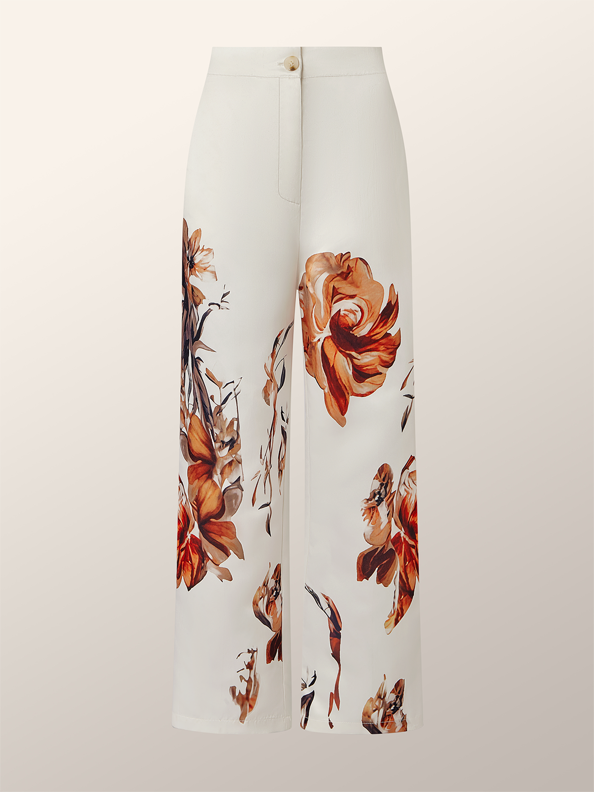 Elegant Luxury Satin Floral Straight-Leg Pants 