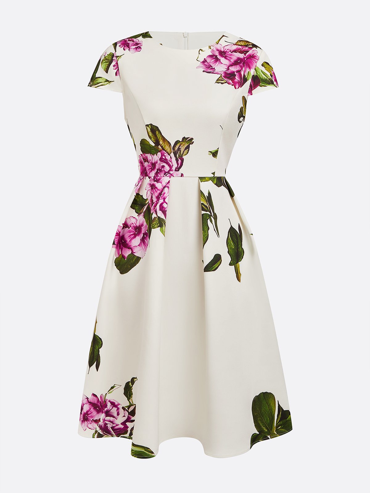 Elegant Floral Printing Crew Neck Midi Dress