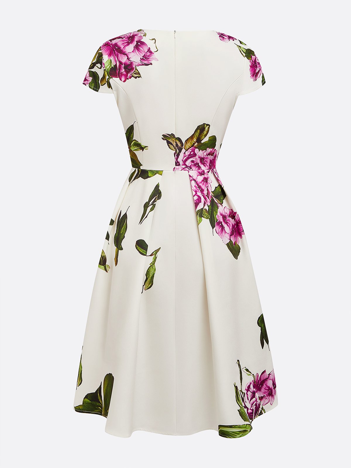 Elegant Floral Printing Crew Neck Midi Dress