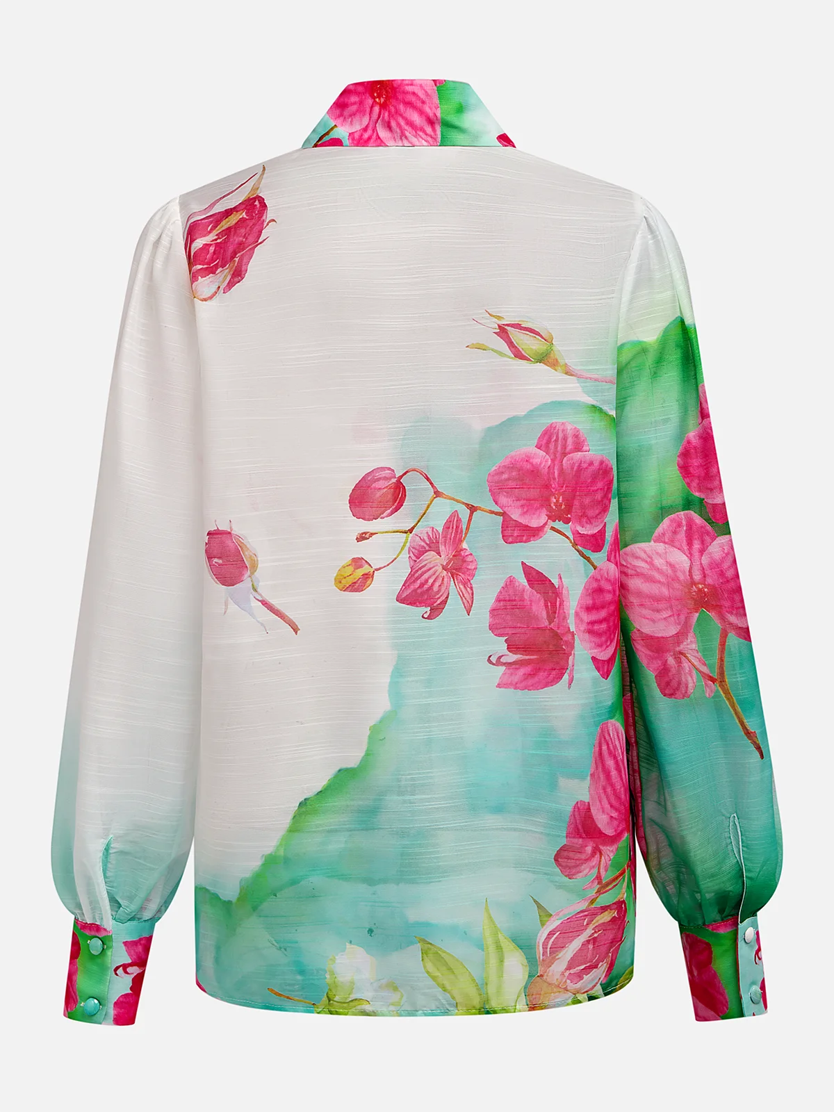 Vacation Floral Printing Shirt Collar Balloon Sleeve Shirt