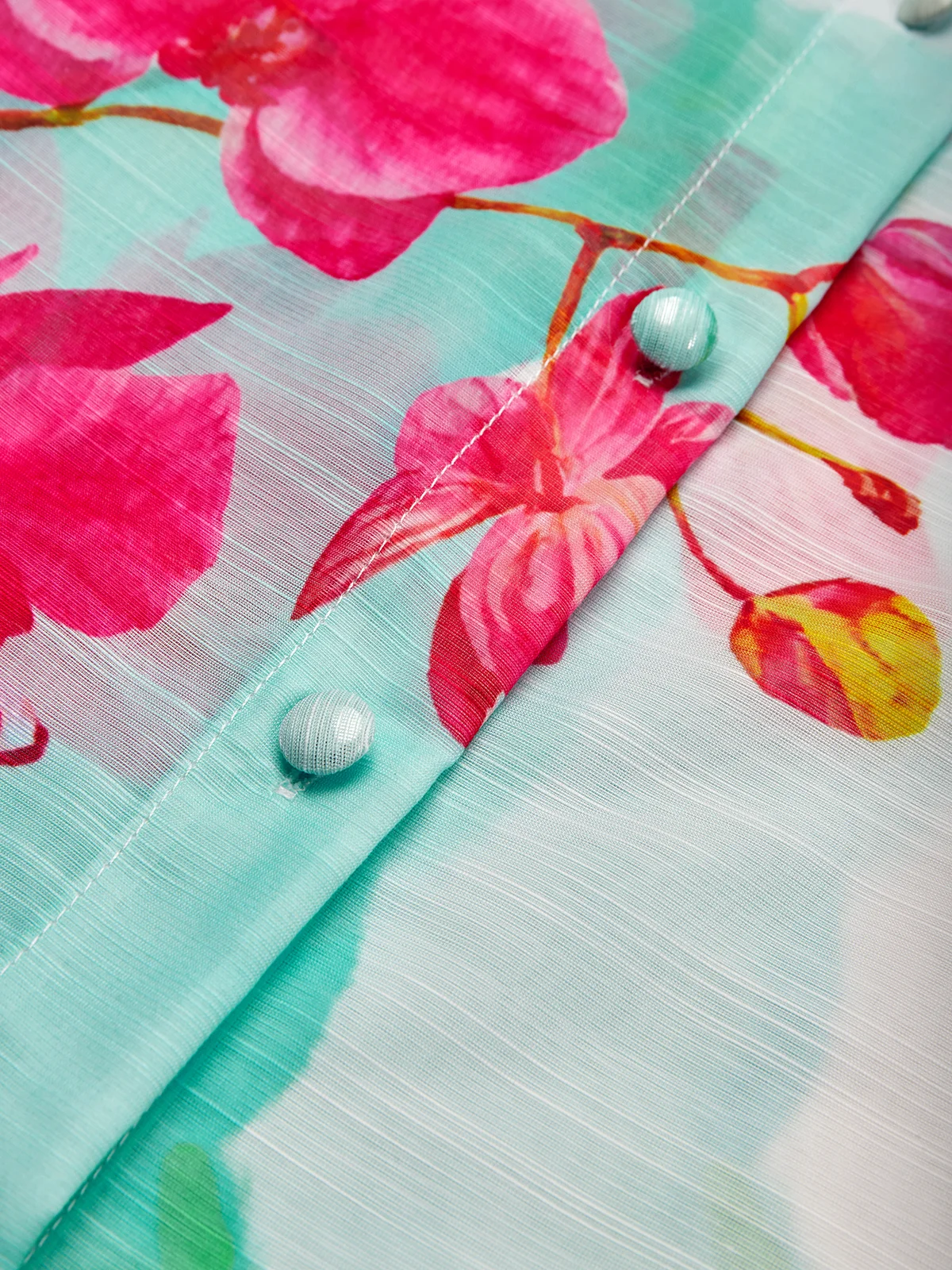 Vacation Floral Printing Shirt Collar Balloon Sleeve Shirt