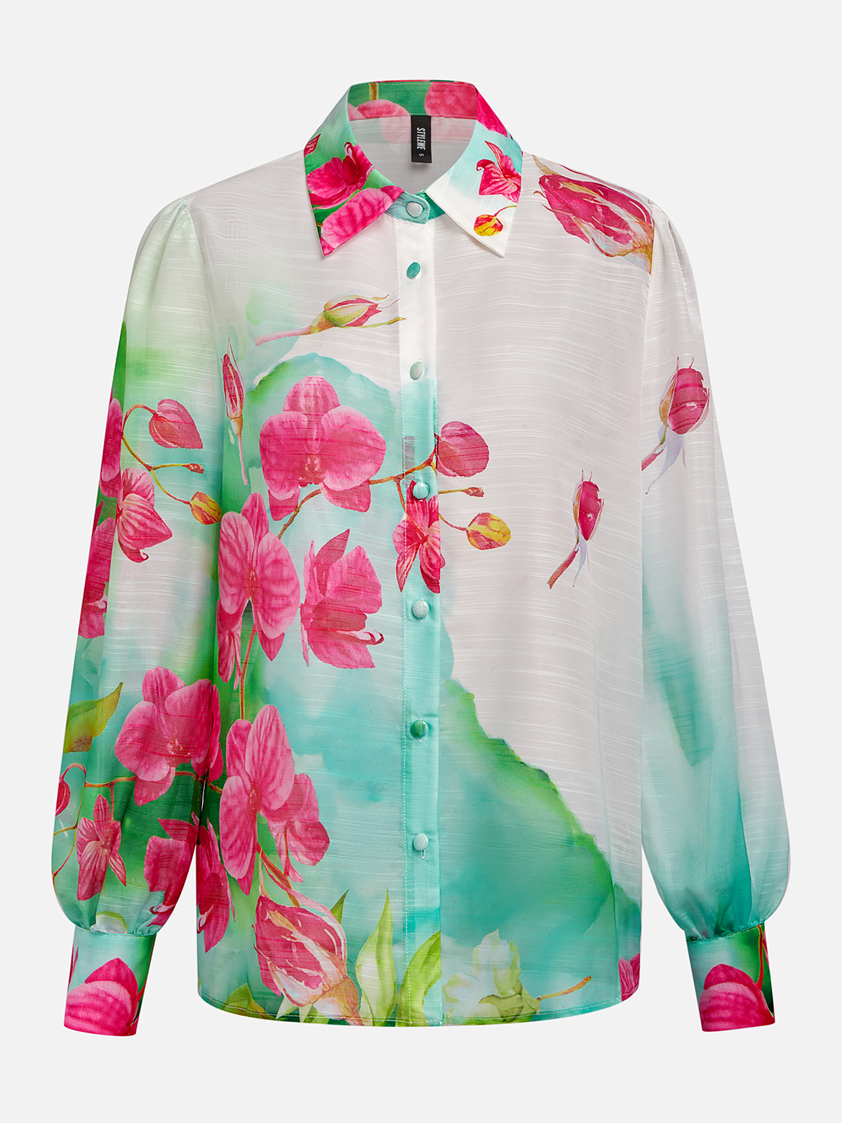 Vacation Floral Printing Shirt Collar Balloon Sleeve Shirt
