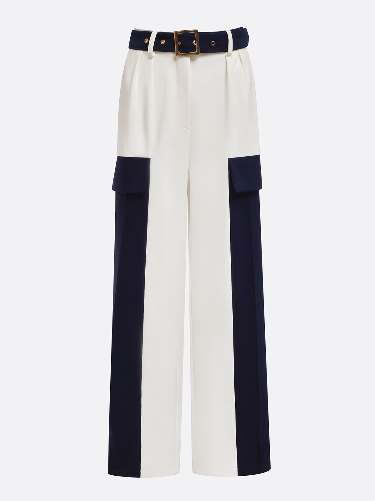 Urban Color Block  Straight Pants With Belt