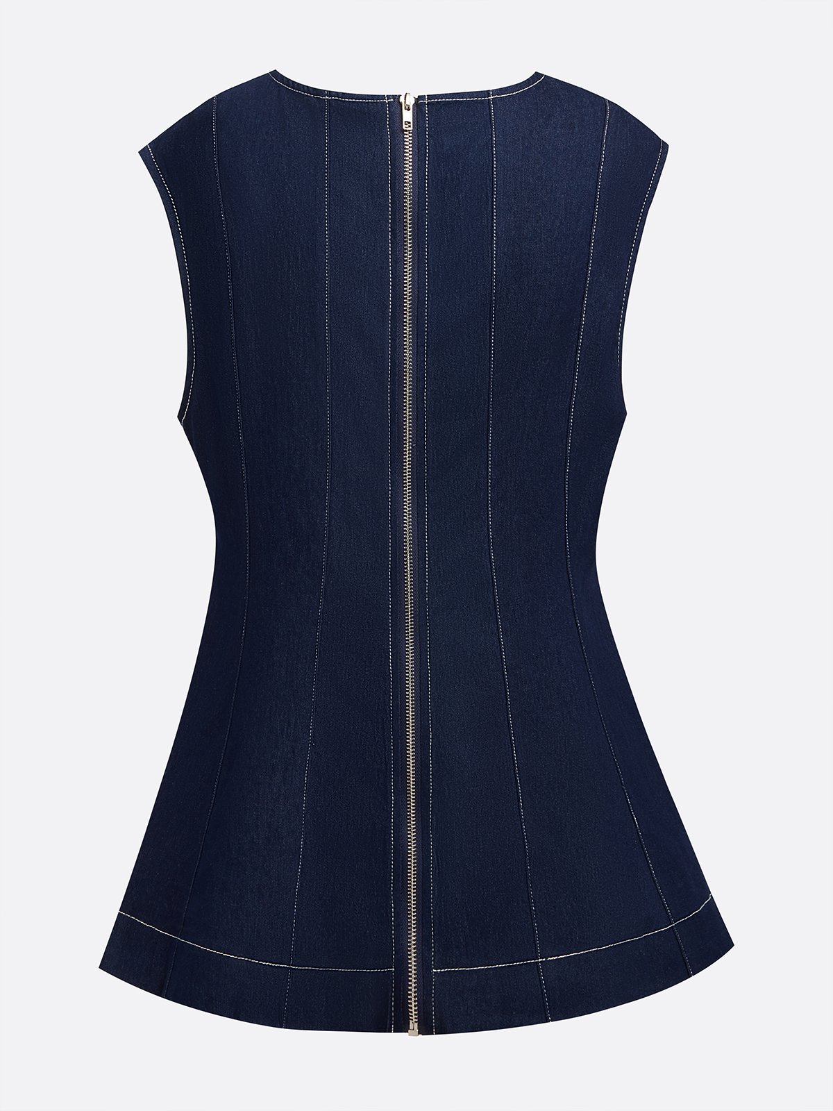 Urban Zipper Denim Sleeveless Top With Brooch