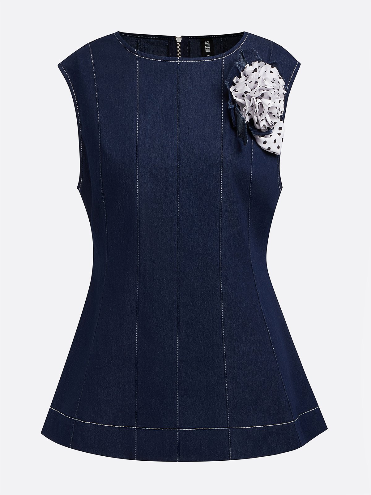 Urban Zipper Denim Sleeveless Top With Brooch