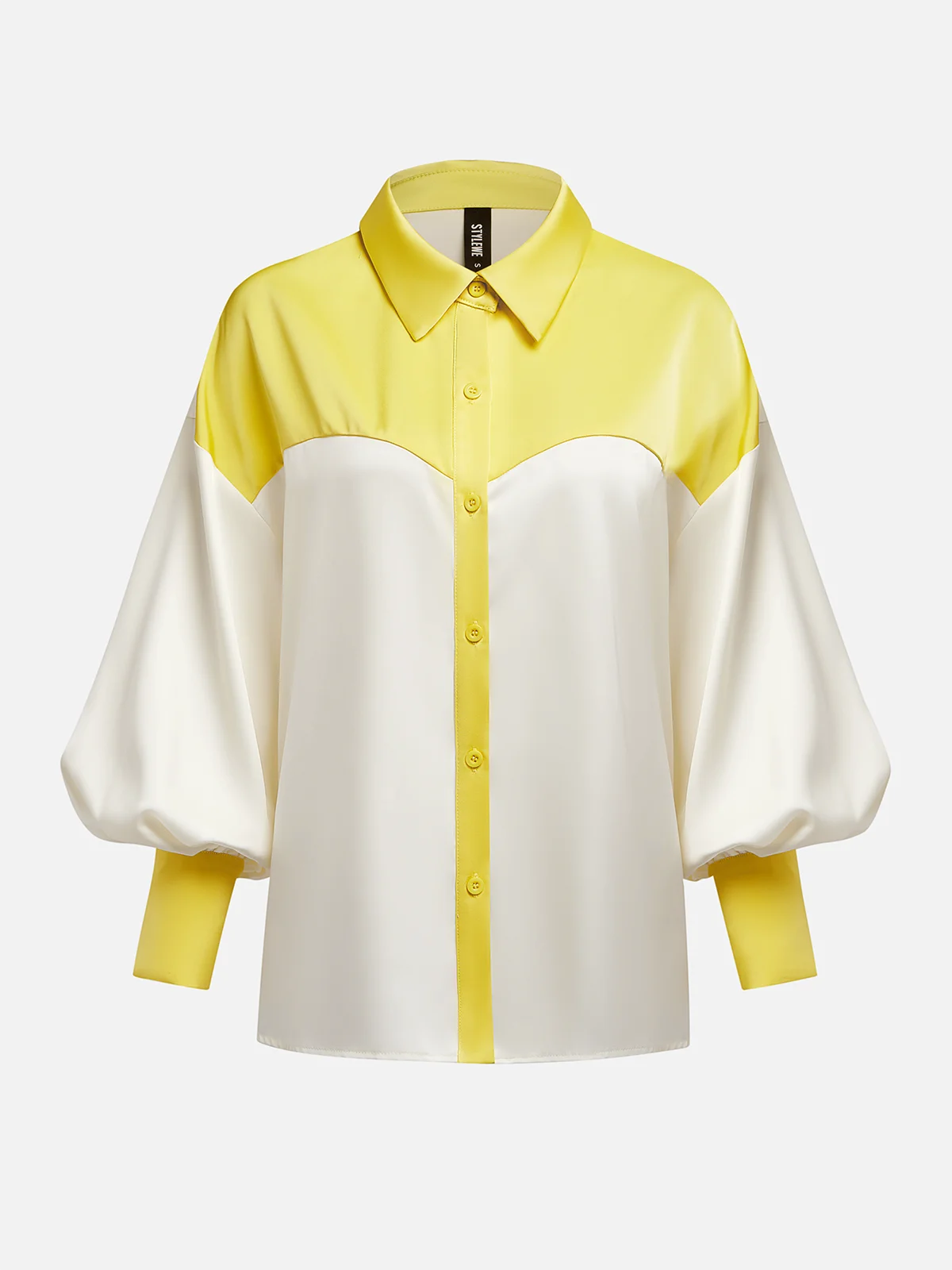 Satin Urban Balloon Sleeve Color Block Shirt