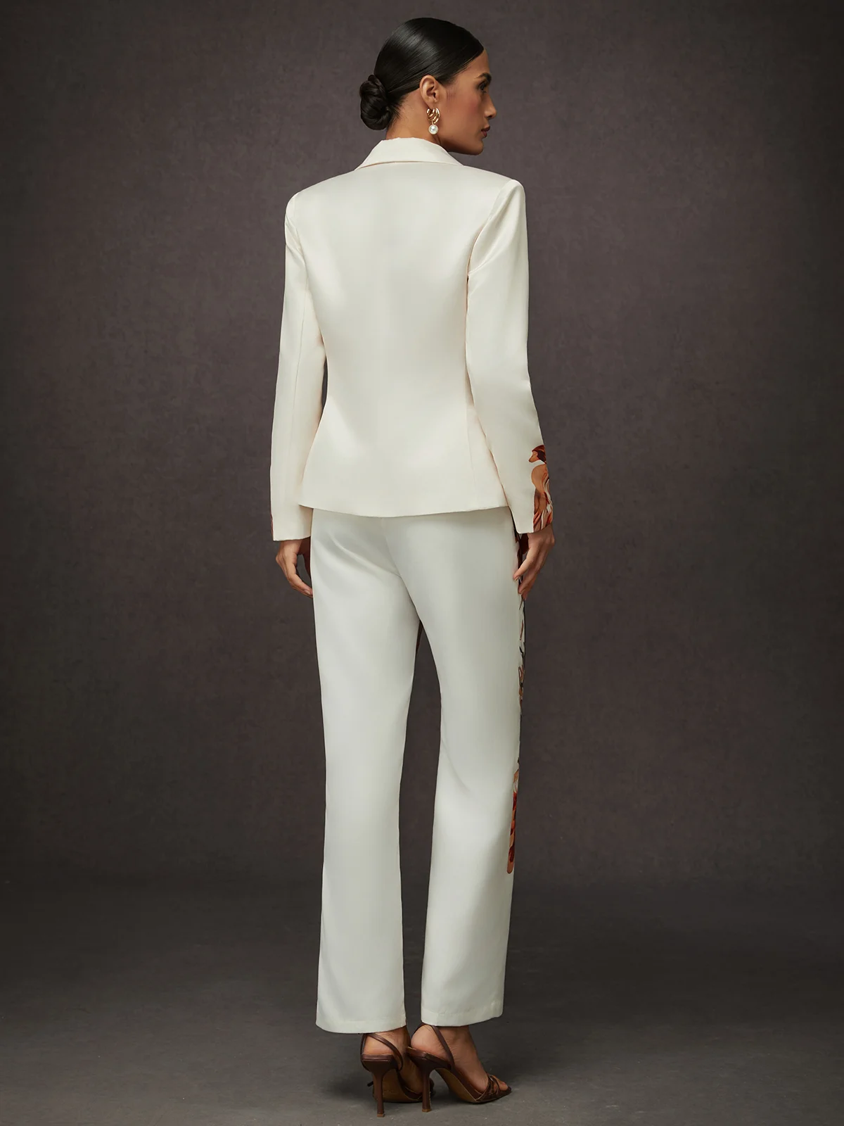 Elegant Luxury Satin Floral Straight-Leg Pants 