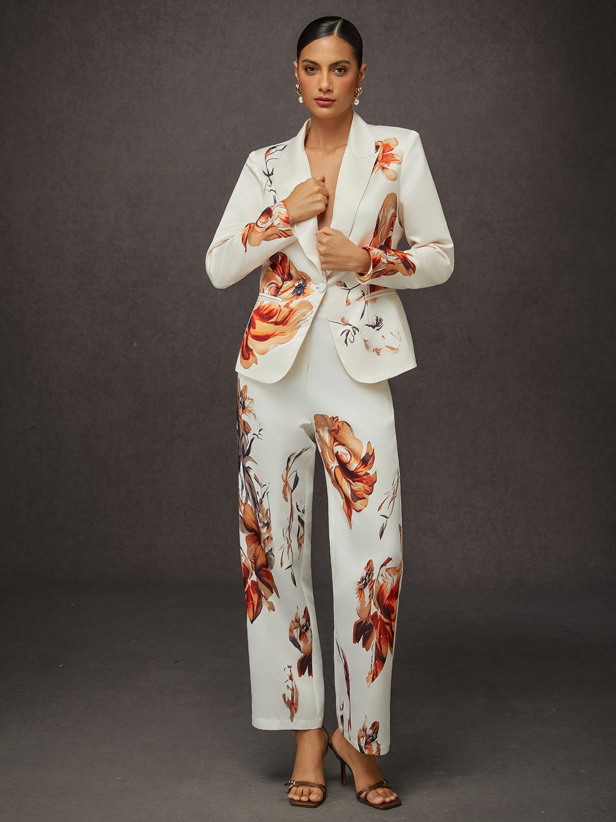 Elegant Luxury Satin Floral Statement Blazer