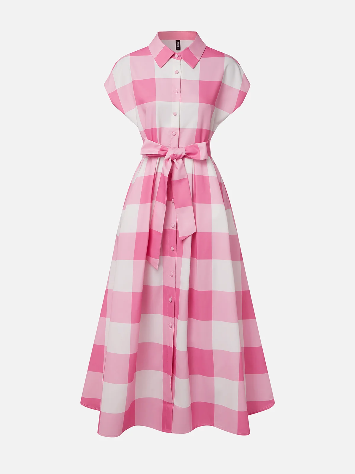 Casual Plaid Printing Raglan Sleeve Shirt Collar Midi Dress With Belt