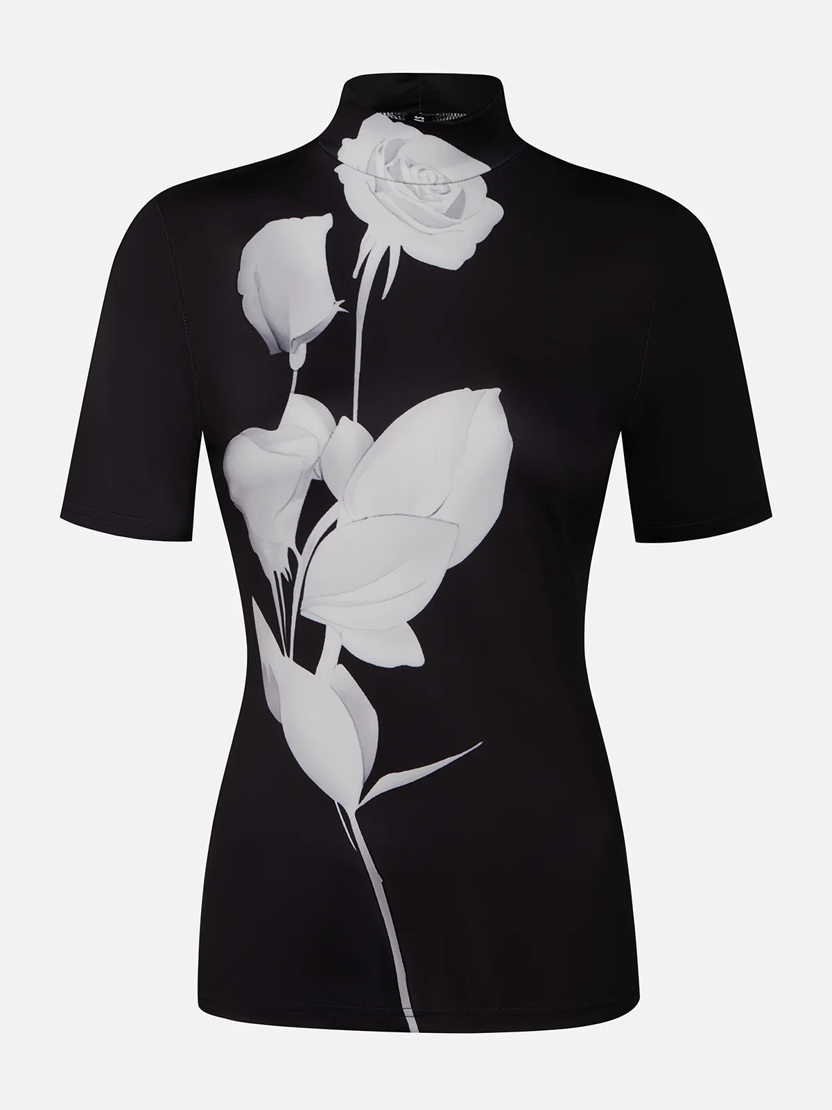 Urban Floral Printing Stand Collar T-shirt