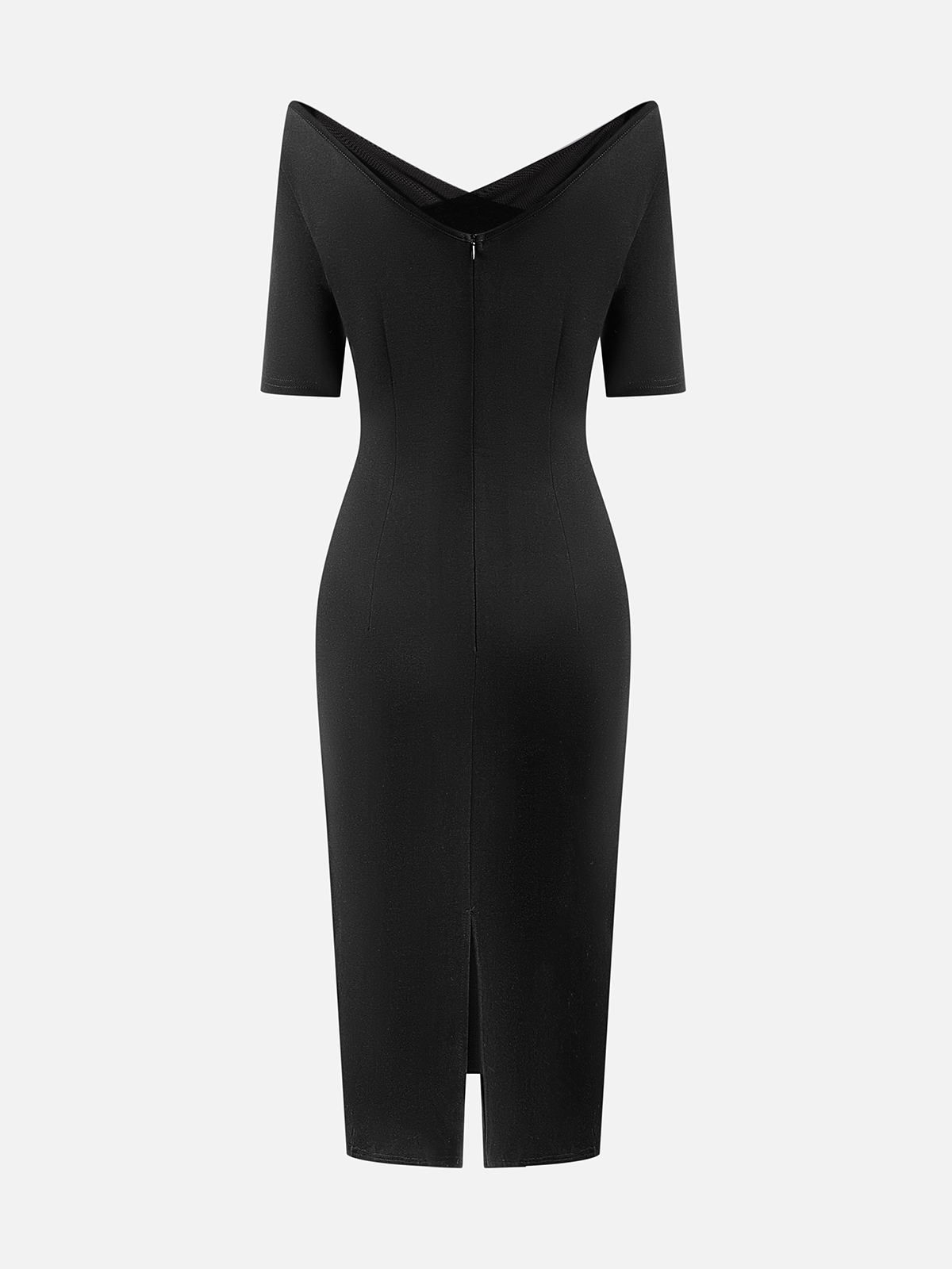 Elegant Plain Mesh Split Joint Cold Shoulder Knee Length Dress