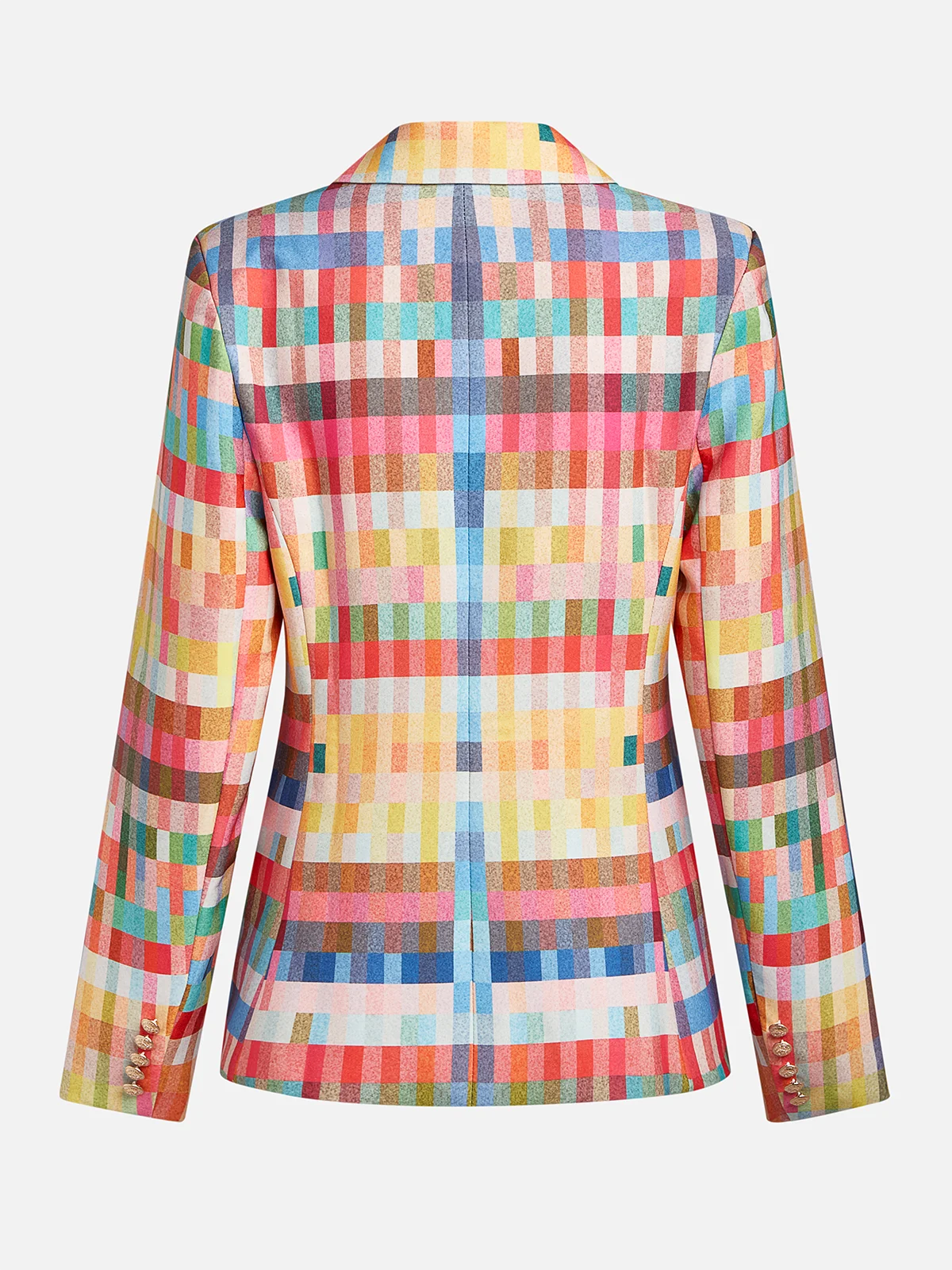  Urban Pastel Plaid Buttoned  Lapel Collar Blazer