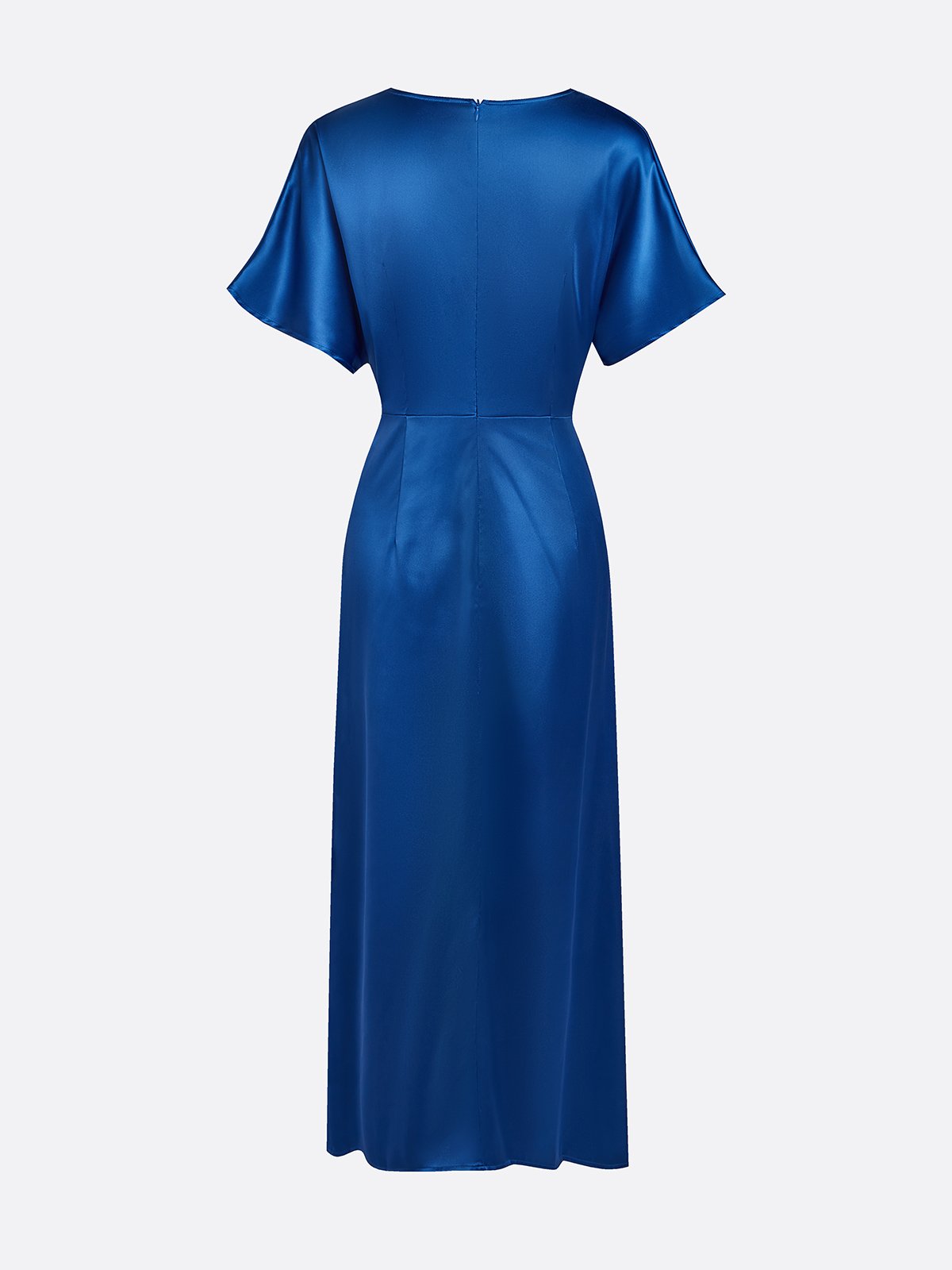 Elegant Plain Raglan Sleeve Ruched V Neck Maxi Dress