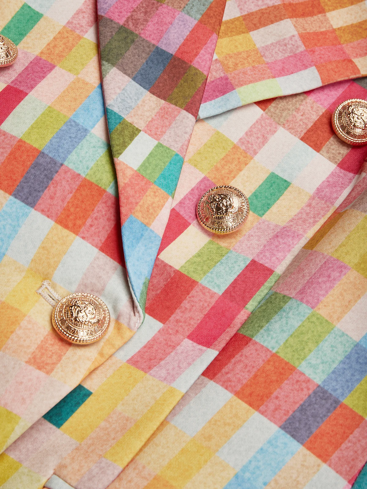  Urban Pastel Plaid Buttoned  Lapel Collar Blazer
