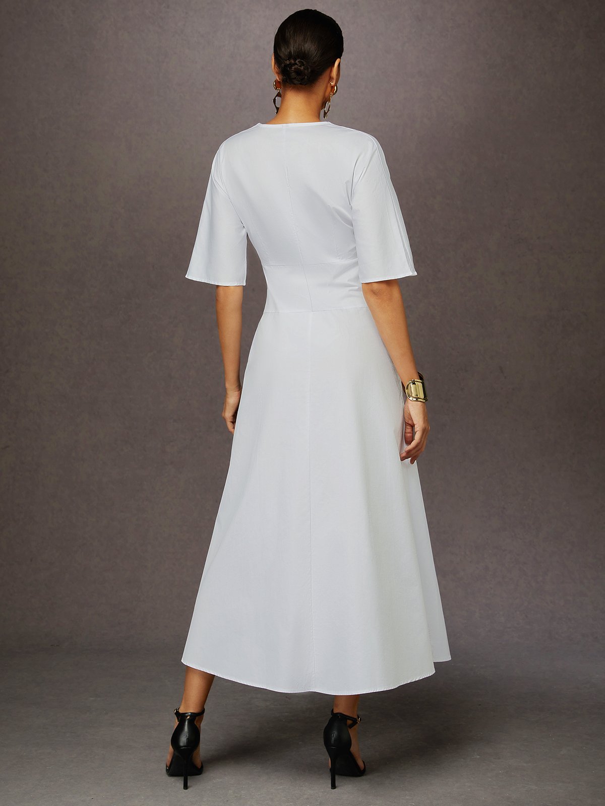 Cotton Urban Plain Raglan Sleeve V Neck Maxi Dress