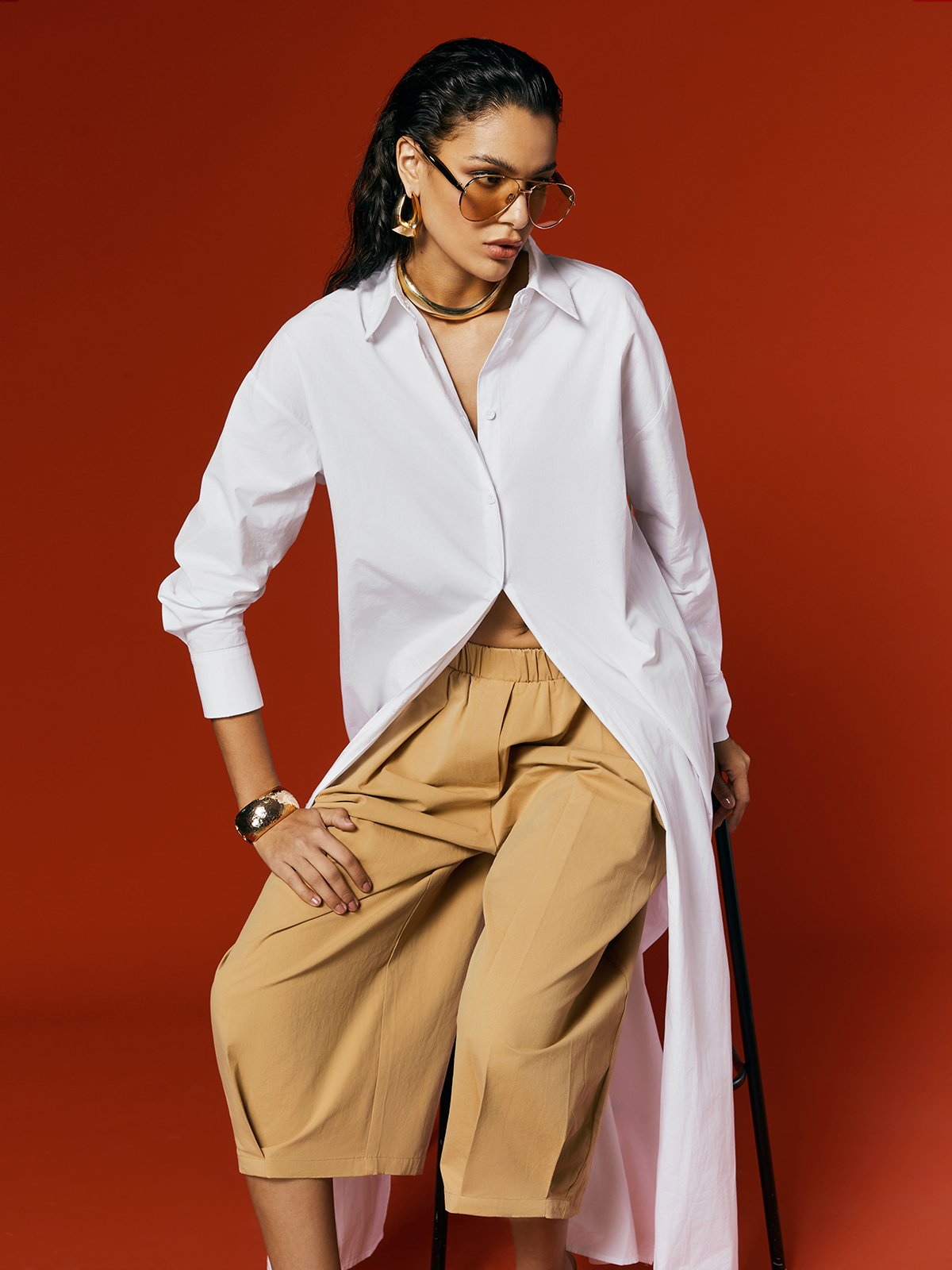 Casual Cotton Wide-Leg Cropped Pants