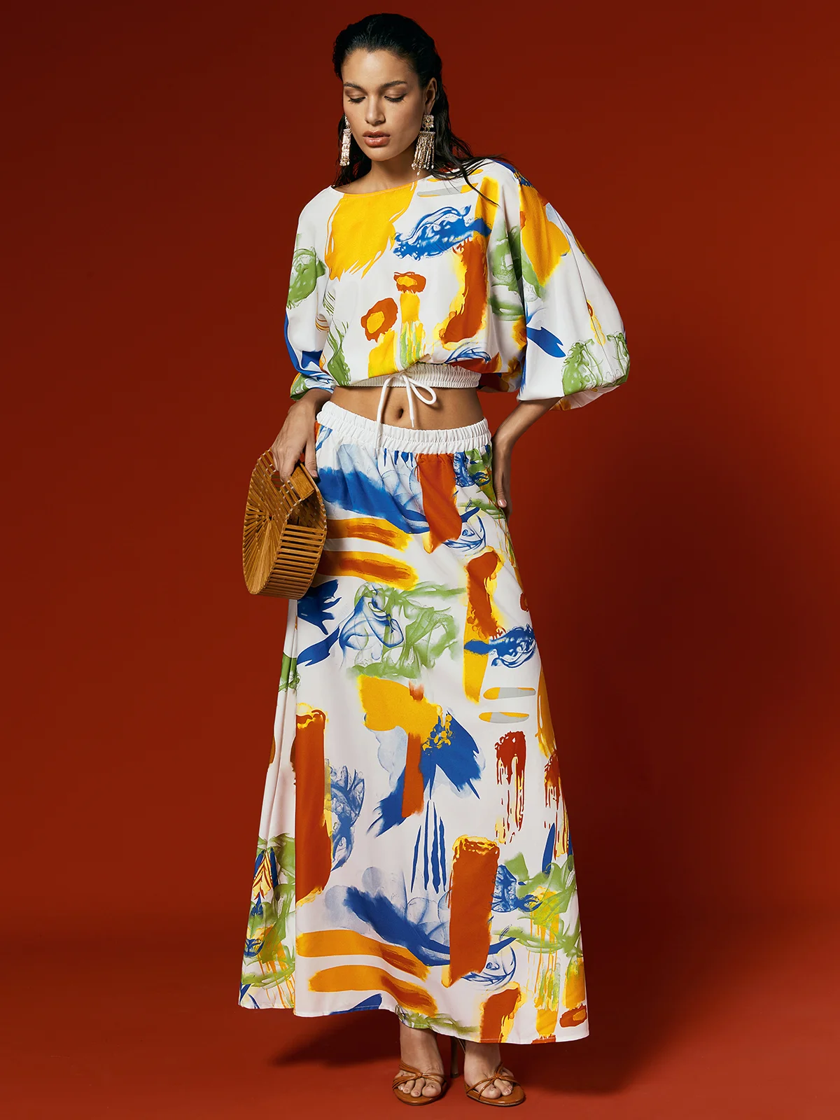 Loose Crew Neck Three Quarter Sleeve Vacation Blouse