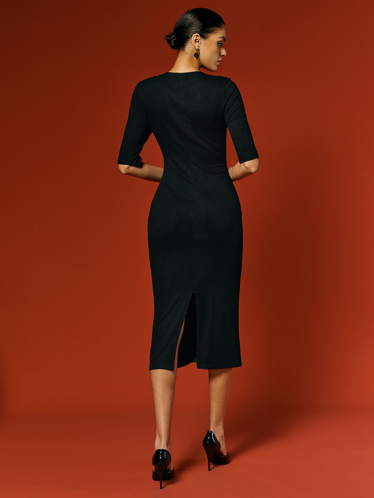 Casual Color Block Classic Tight Crew Neck Bodycon Dress