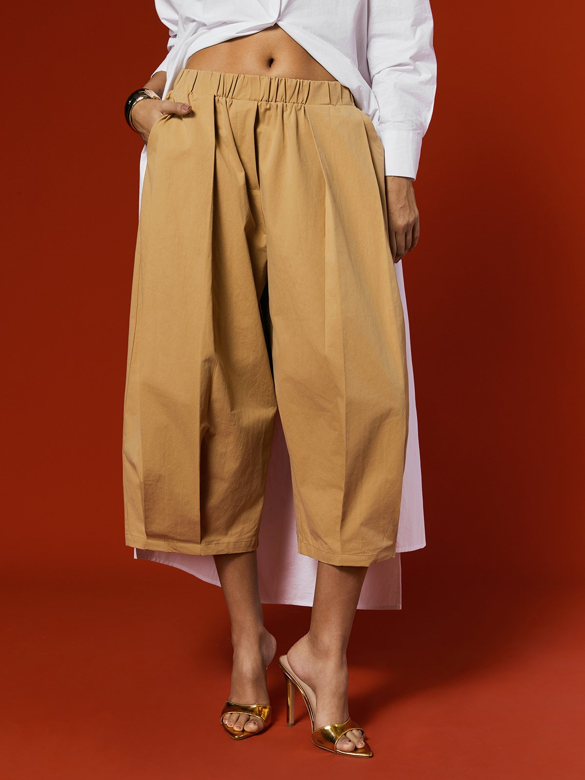 Casual Cotton Wide-Leg Cropped Pants