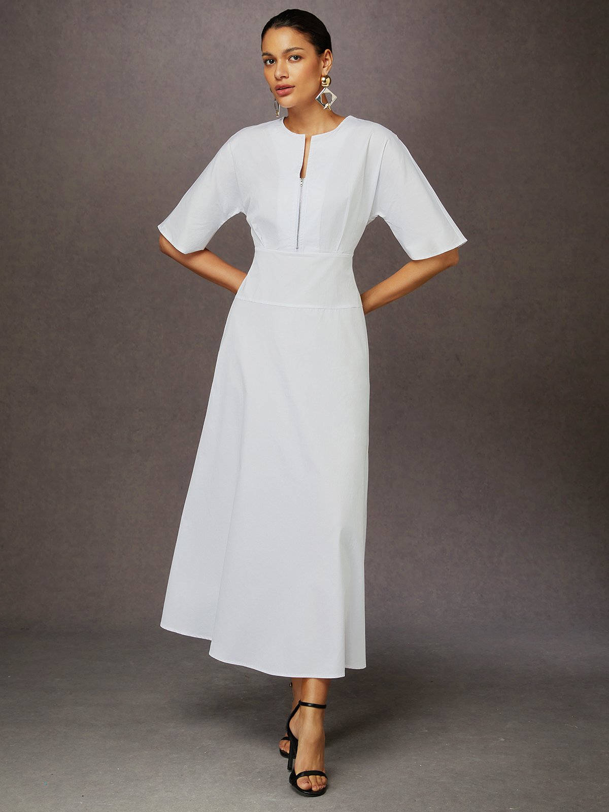Cotton Urban Plain Raglan Sleeve V Neck Maxi Dress