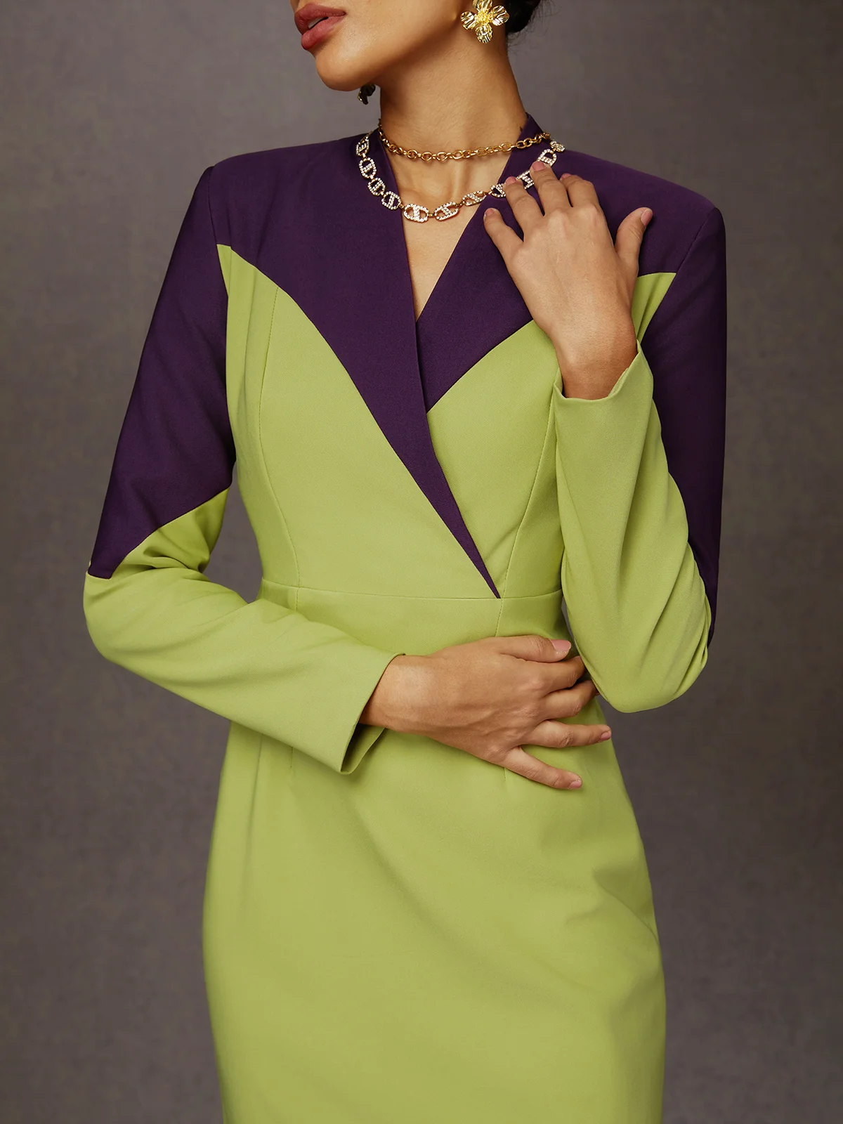 Elegant Split Joint V Neck Midi Dress