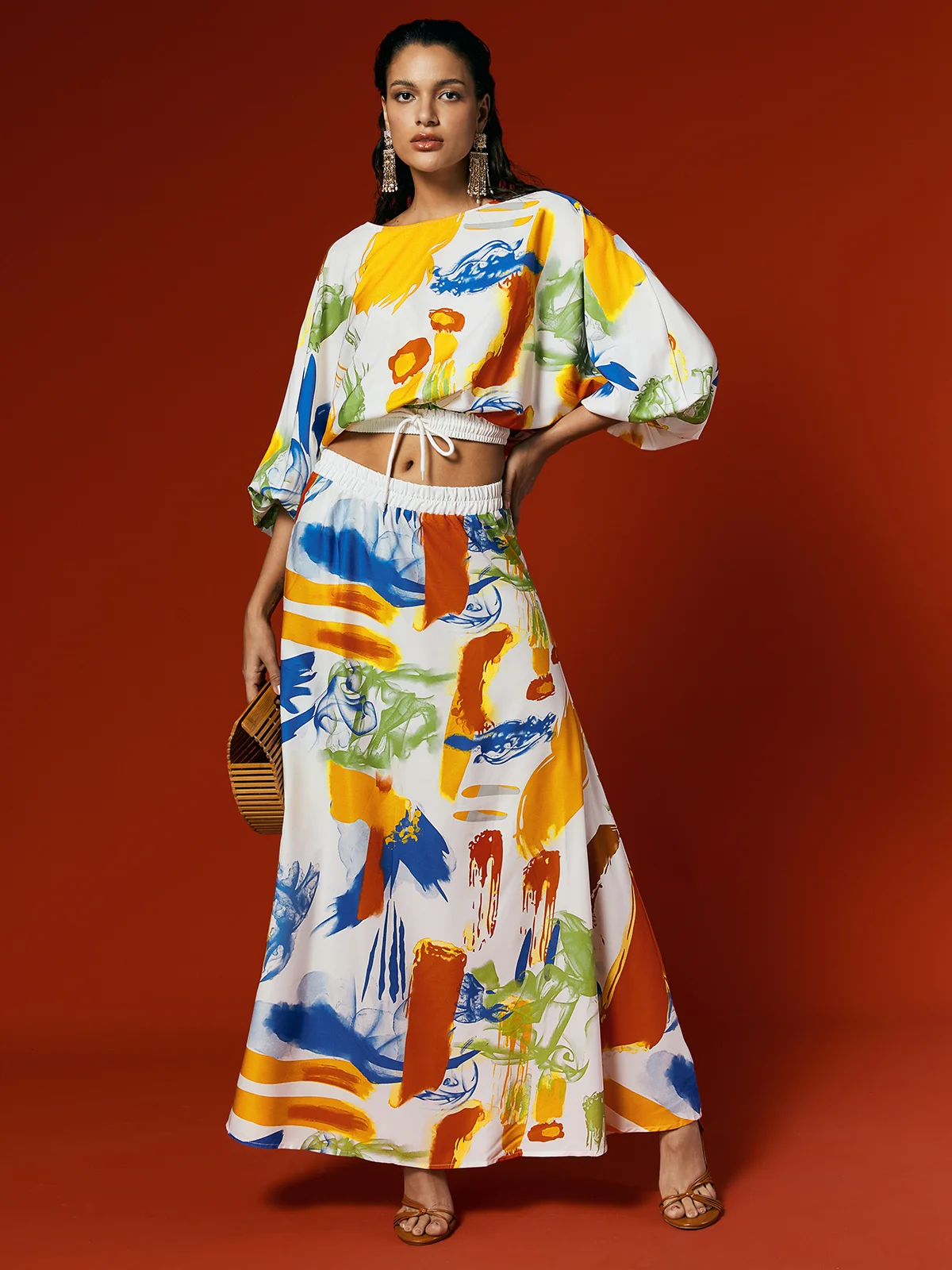 Loose Crew Neck Three Quarter Sleeve Vacation Blouse